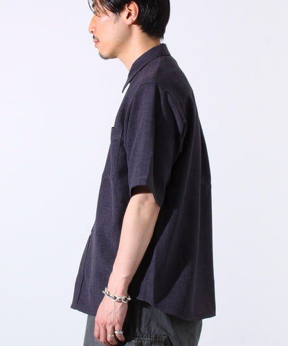 【GLOSTER】亞麻質感帆布 GOODNESS刺繡 短袖襯衫