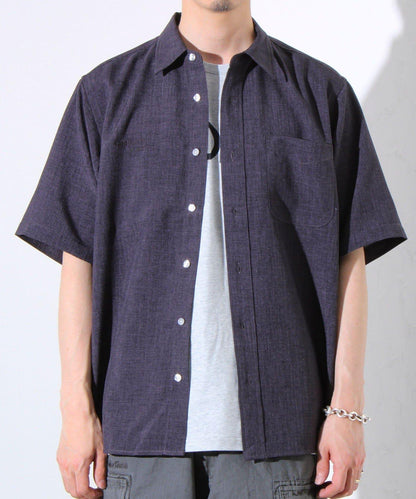 【GLOSTER】亞麻質感帆布 GOODNESS刺繡 短袖襯衫