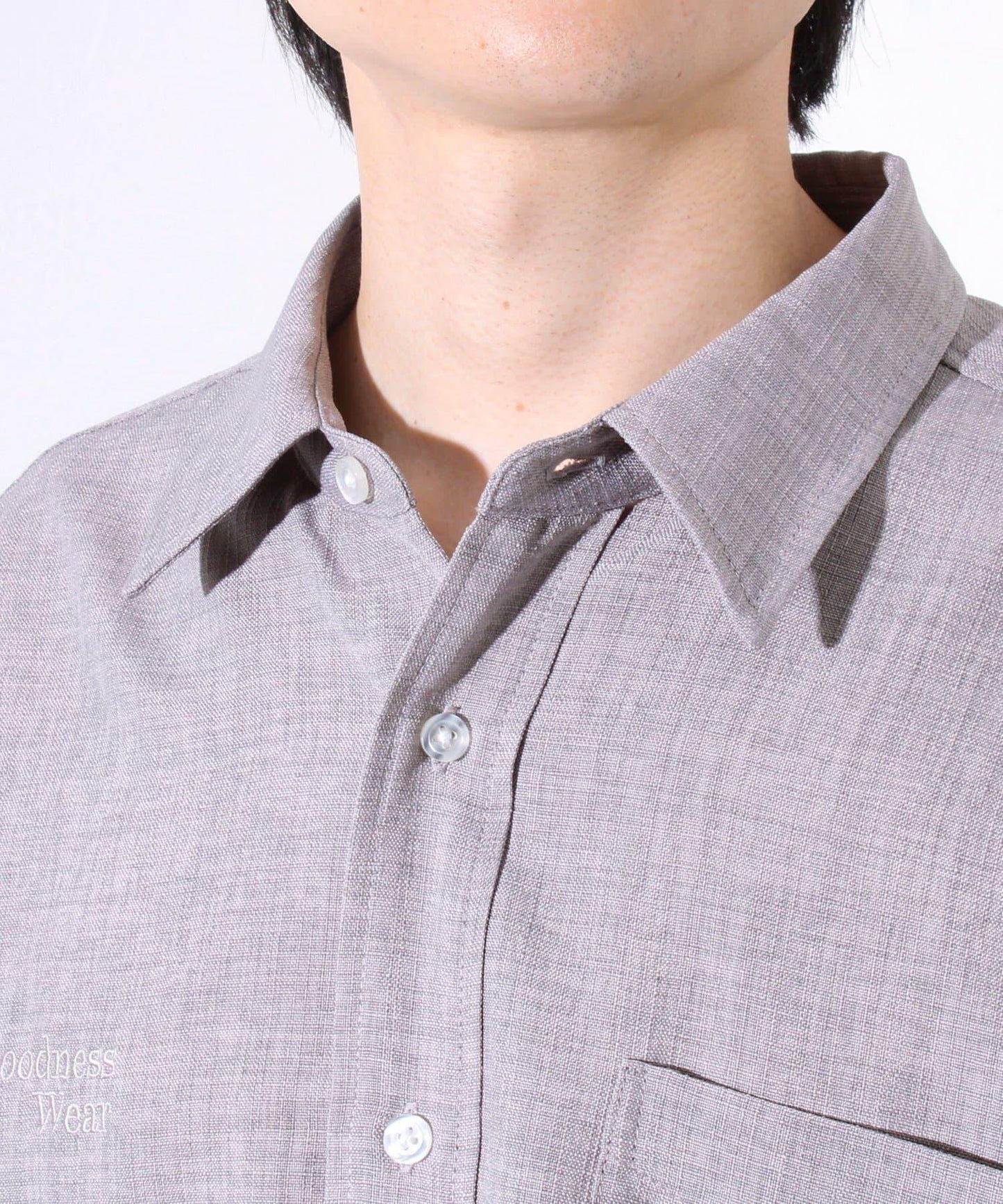 【GLOSTER】亞麻質感帆布 GOODNESS刺繡 短袖襯衫