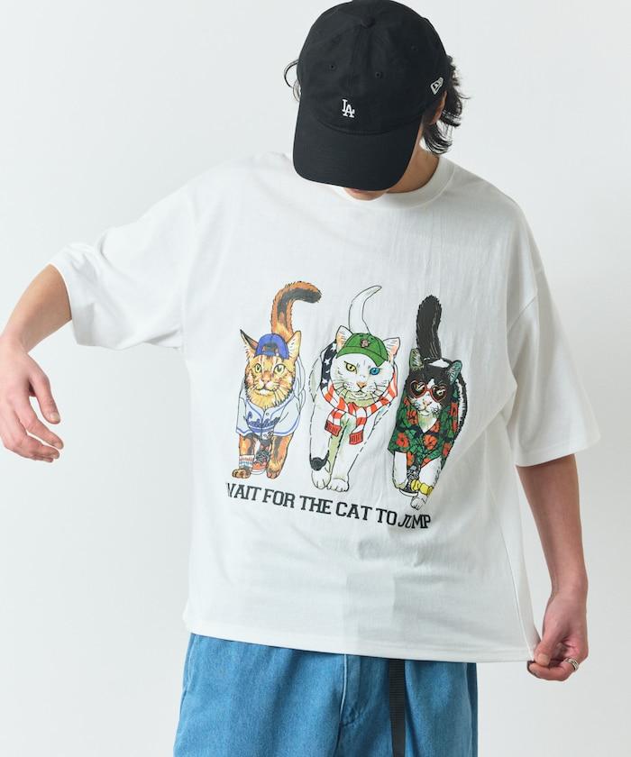 輕鬆休閒合身雙面印花圓領T恤 / 三隻貓