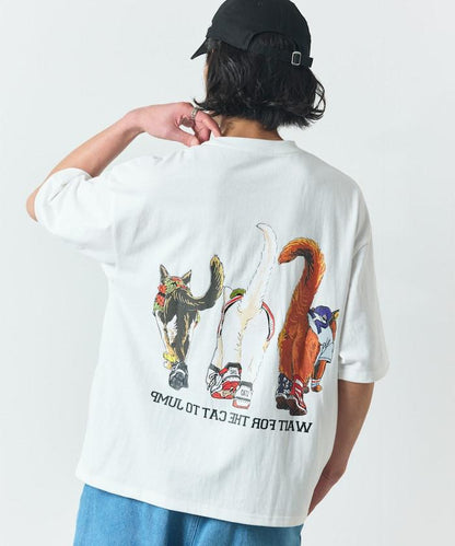 輕鬆休閒合身雙面印花圓領T恤 / 三隻貓