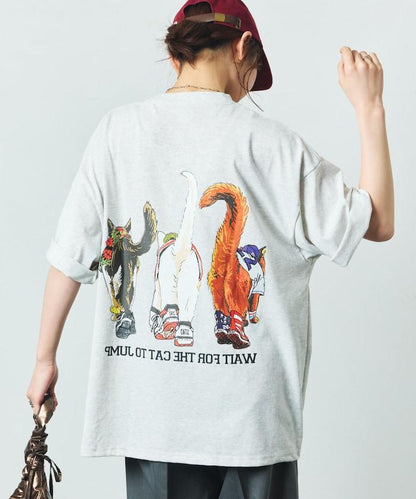 輕鬆休閒合身雙面印花圓領T恤 / 三隻貓