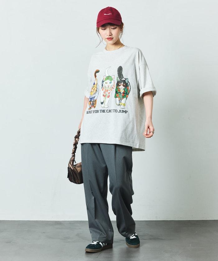 輕鬆休閒合身雙面印花圓領T恤 / 三隻貓