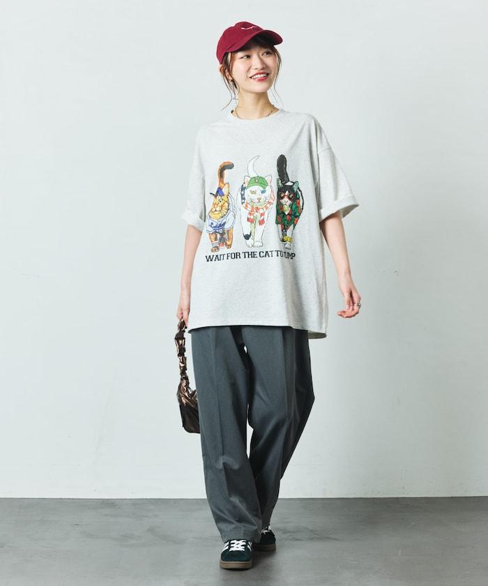 輕鬆休閒合身雙面印花圓領T恤 / 三隻貓