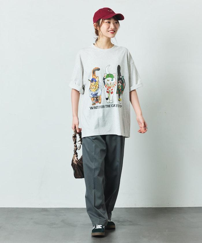 輕鬆休閒合身雙面印花圓領T恤 / 三隻貓