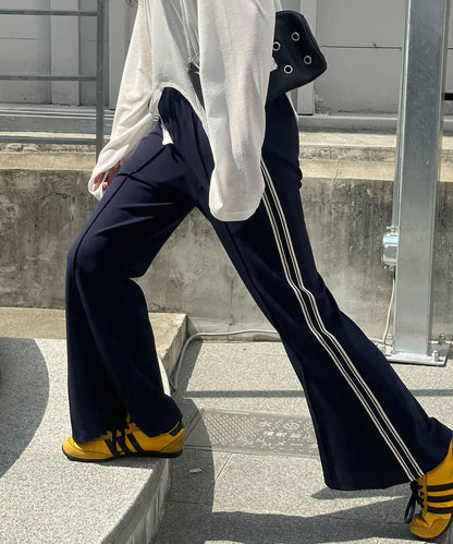 拼接高腰闊腿褲