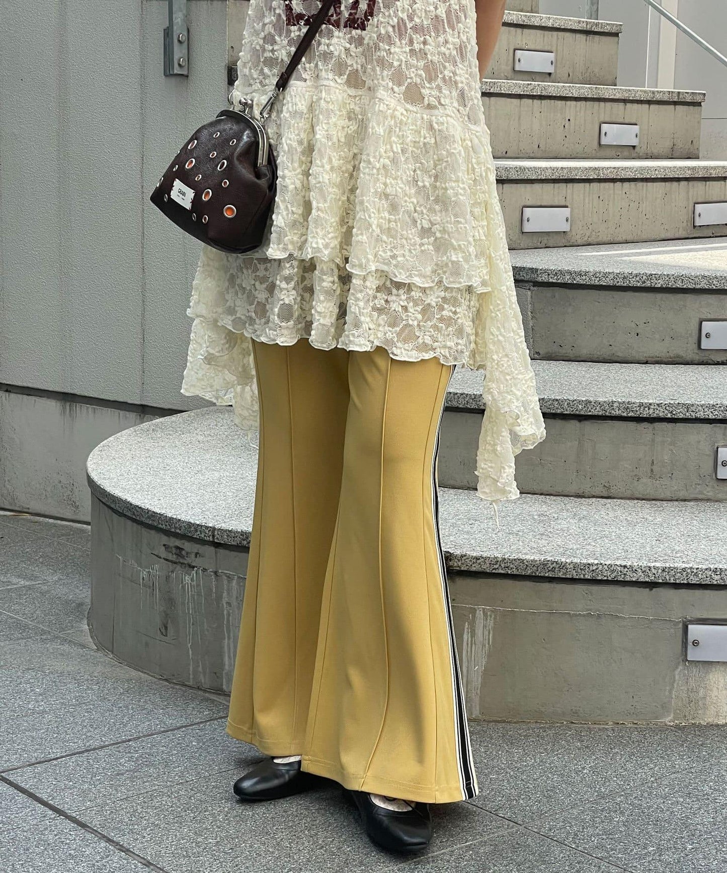 拼接高腰闊腿褲