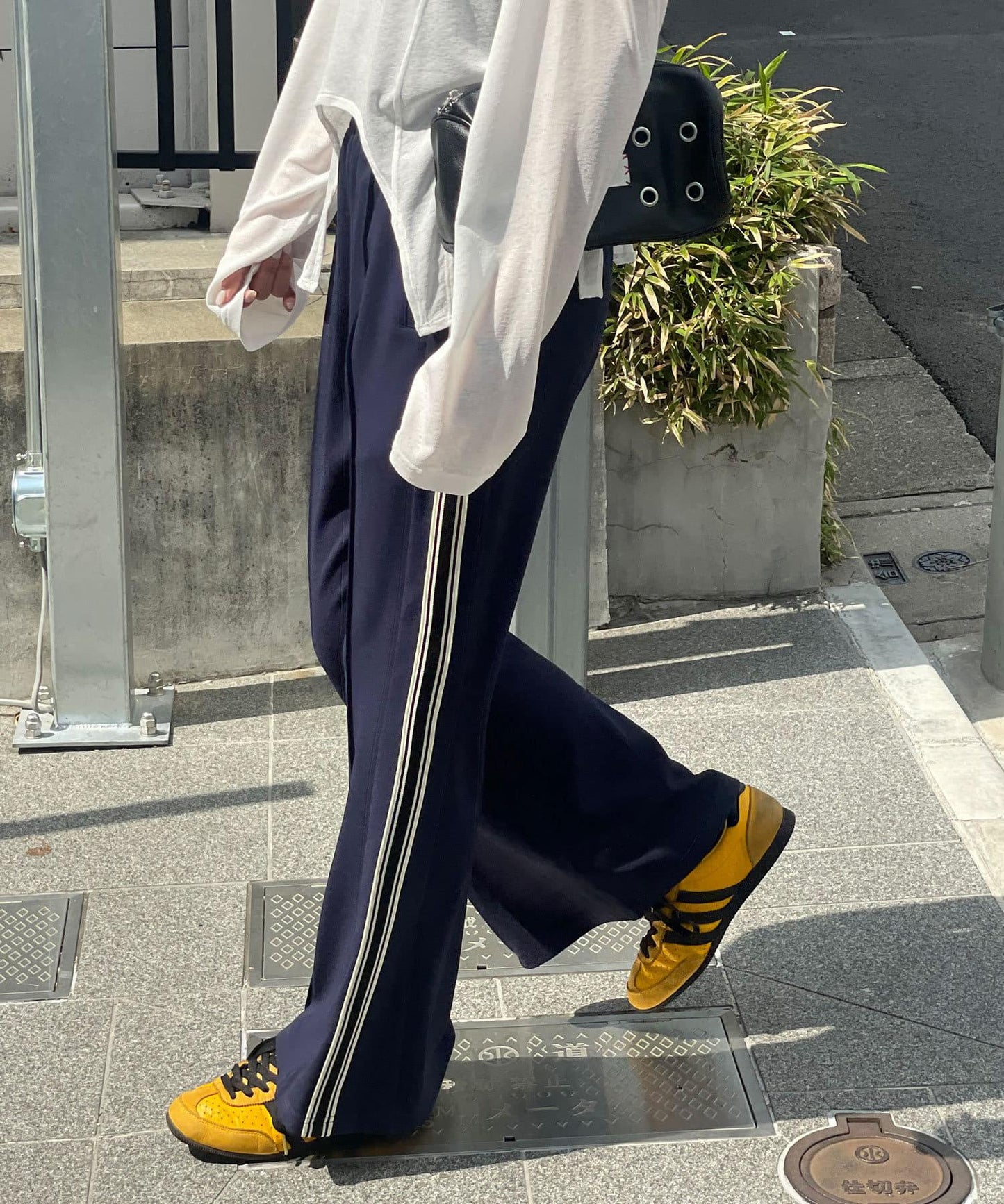 拼接高腰闊腿褲