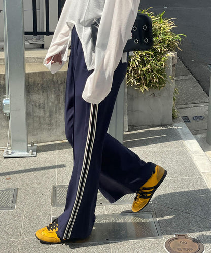 拼接高腰闊腿褲
