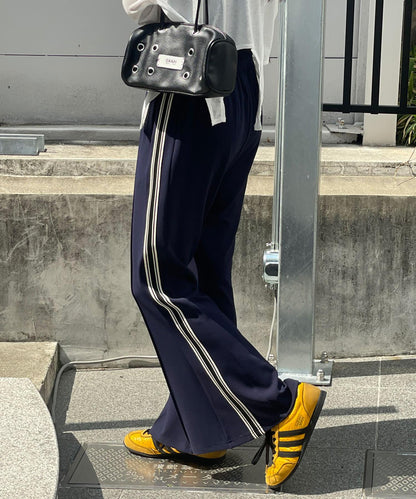 拼接高腰闊腿褲