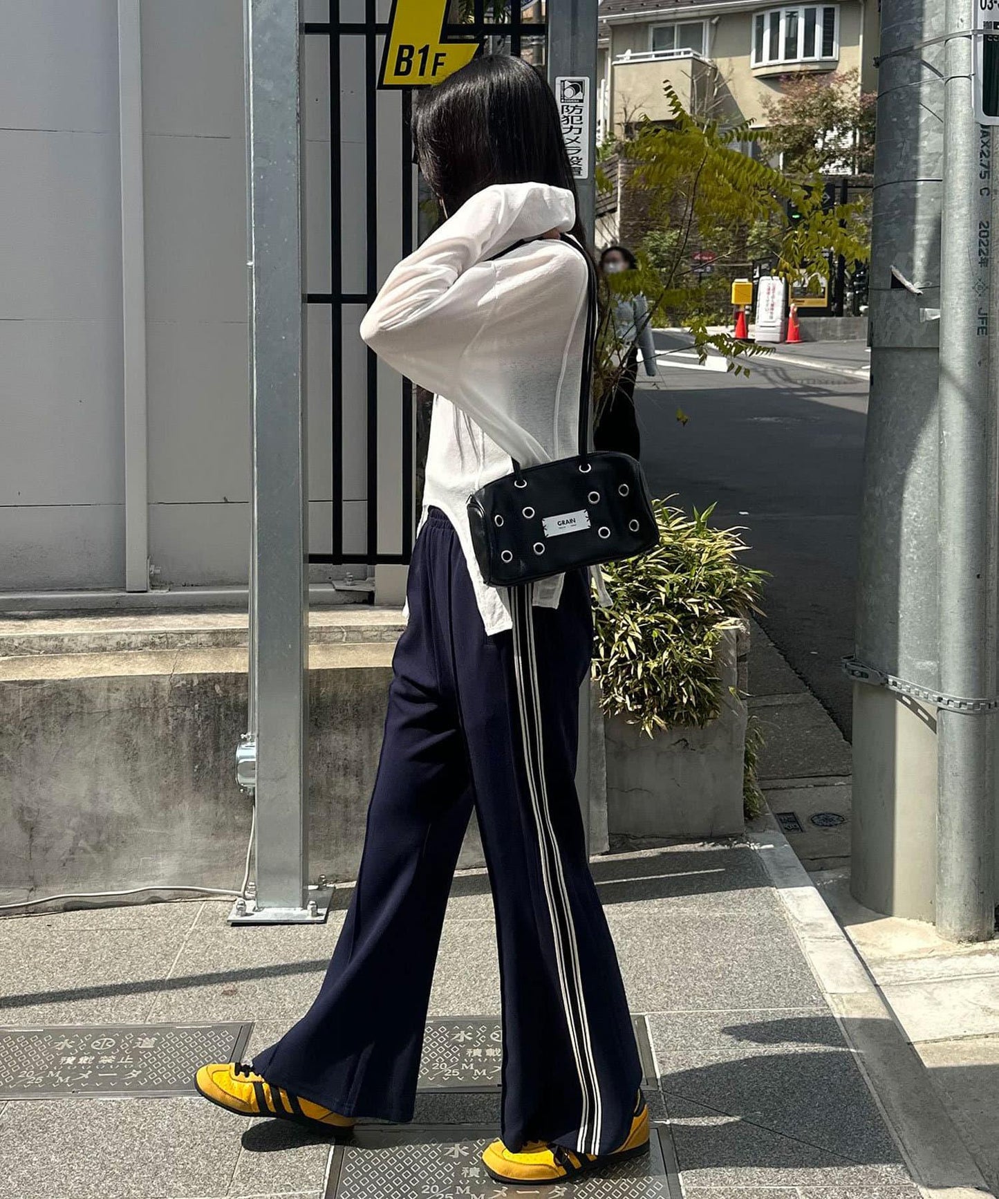 拼接高腰闊腿褲