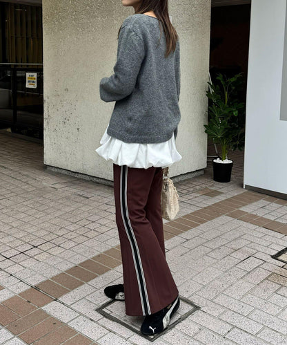 拼接高腰闊腿褲