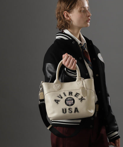 《直營店限定》學院風真皮迷你手提袋/VARSITY LEATHER MINI TOTE BAG/AVX5626