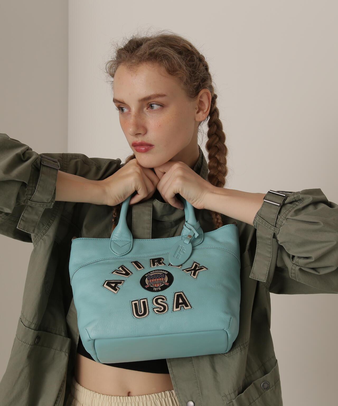 《直營店限定》學院風真皮迷你手提袋/VARSITY LEATHER MINI TOTE BAG/AVX5626