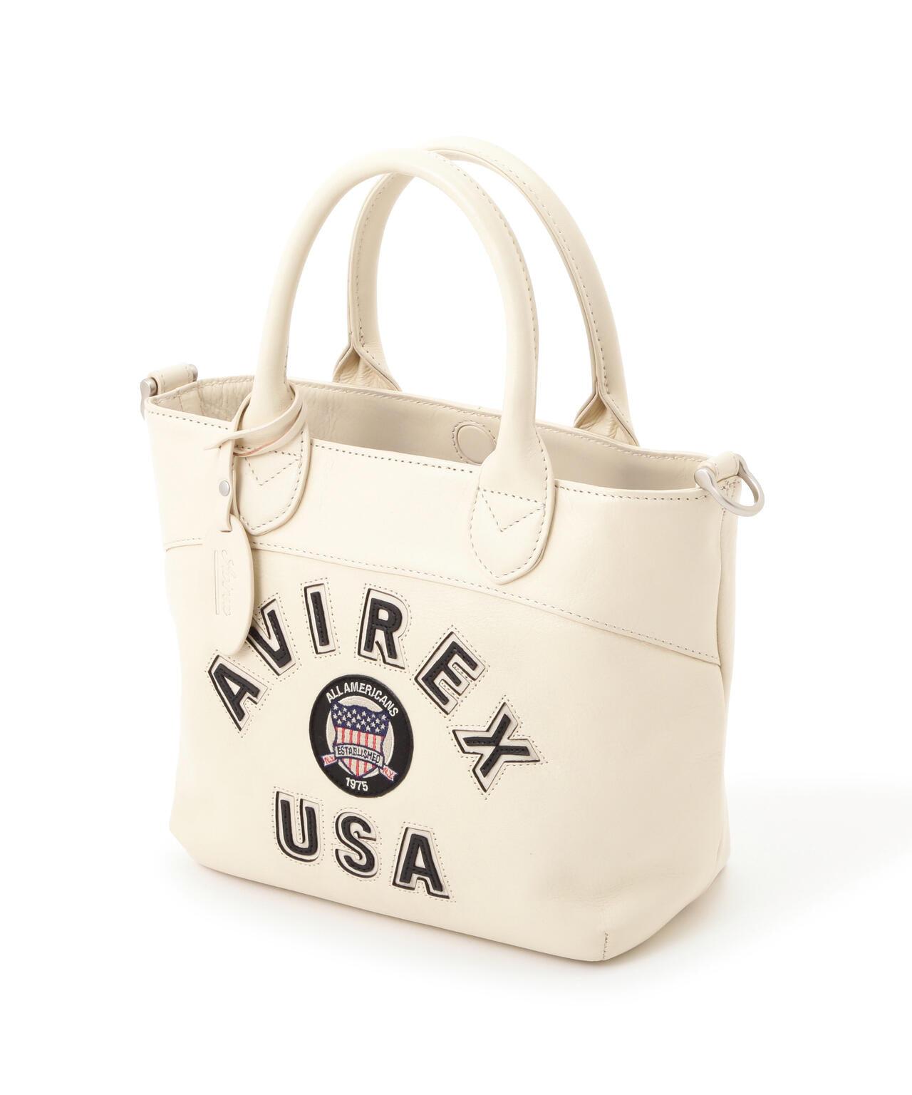 《直營店限定》學院風真皮迷你手提袋/VARSITY LEATHER MINI TOTE BAG/AVX5626