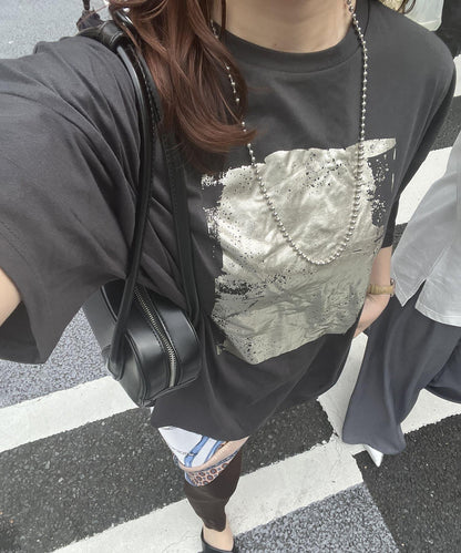 【NUNIFE/】箔印花大T-shirt