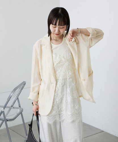 蕾絲V領吊帶長款上衣