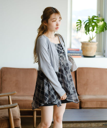 格紋不對稱連衣裙