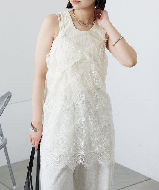 蕾絲V領吊帶長款上衣