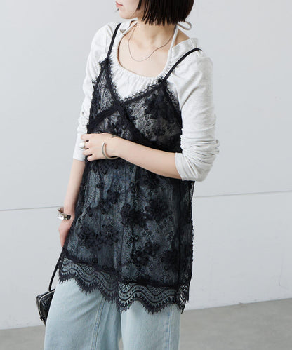 蕾絲V領吊帶長款上衣