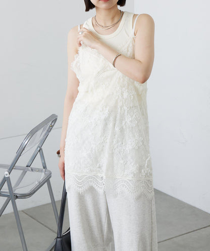 蕾絲V領吊帶長款上衣