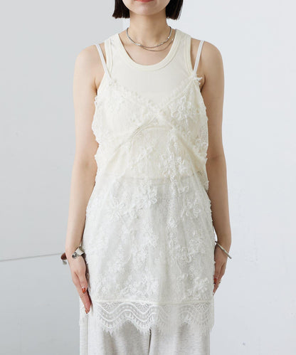 蕾絲V領吊帶長款上衣