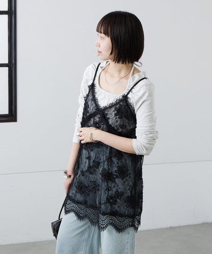 蕾絲V領吊帶長款上衣