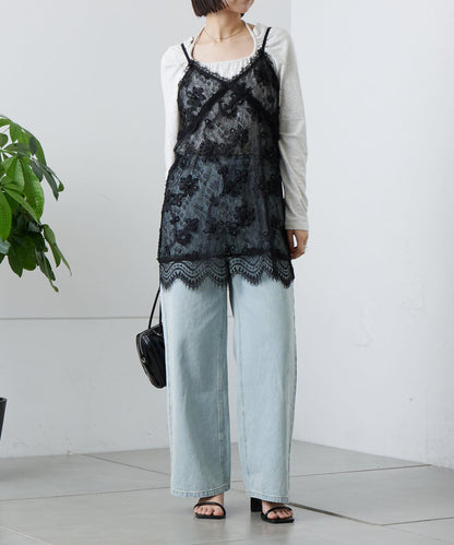 蕾絲V領吊帶長款上衣