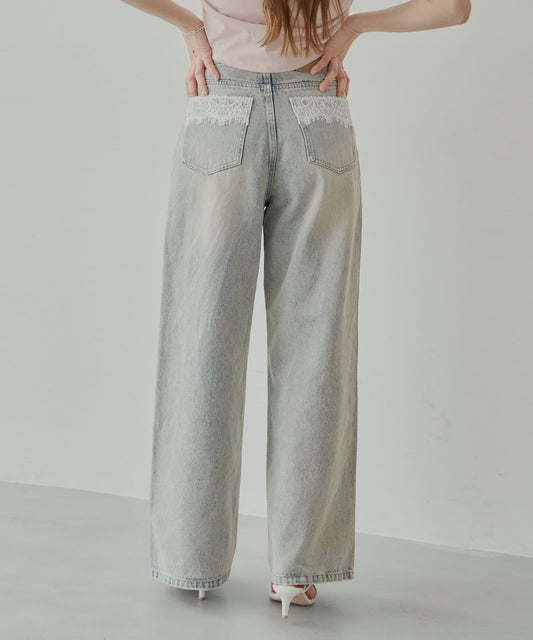 口袋寬鬆牛仔褲