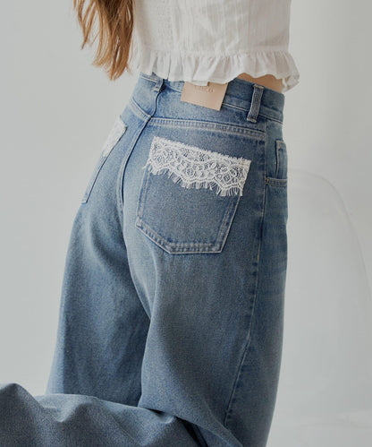 口袋寬鬆牛仔褲