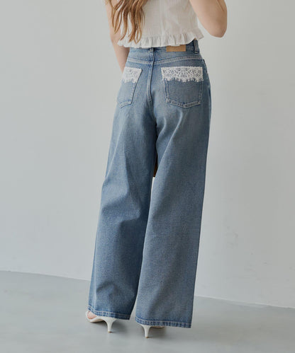口袋寬鬆牛仔褲