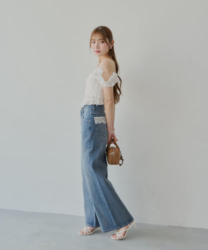 口袋寬鬆牛仔褲