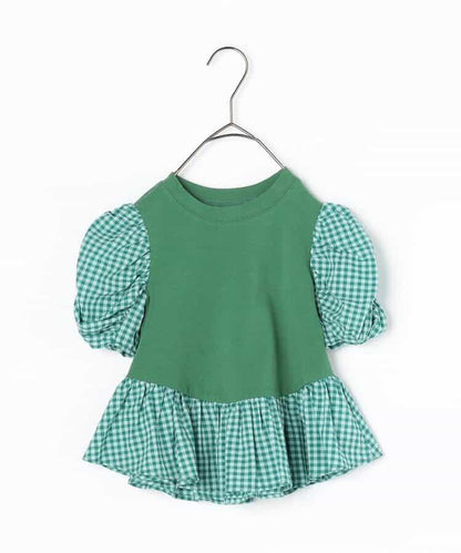 荷葉邊收褶泡泡袖腰身T恤