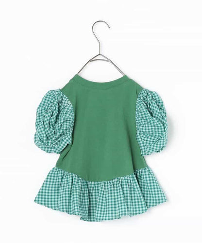 荷葉邊收褶泡泡袖腰身T恤