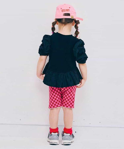 荷葉邊收褶泡泡袖腰身T恤