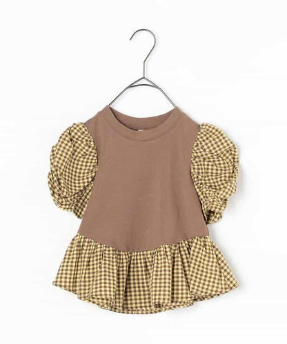 荷葉邊收褶泡泡袖腰身T恤