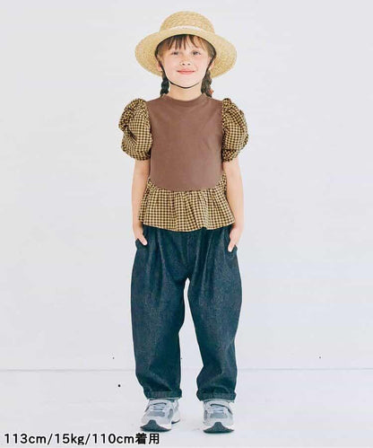 荷葉邊收褶泡泡袖腰身T恤