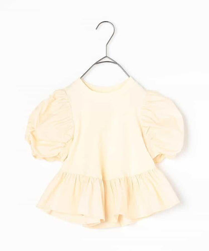 荷葉邊收褶泡泡袖腰身T恤