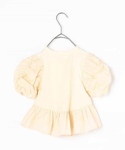 荷葉邊收褶泡泡袖腰身T恤