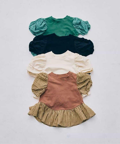 荷葉邊收褶泡泡袖腰身T恤