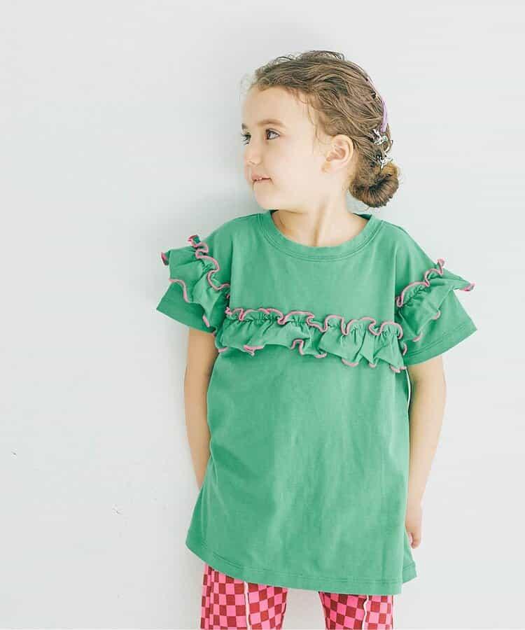 【連衣】想要一起購買的配色柔和荷葉邊彈力T恤