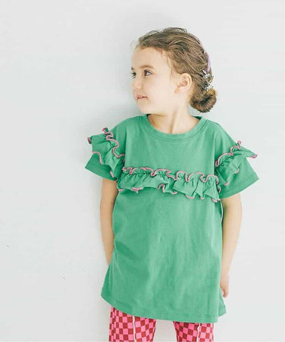 【連衣】想要一起購買的配色柔和荷葉邊彈力T恤