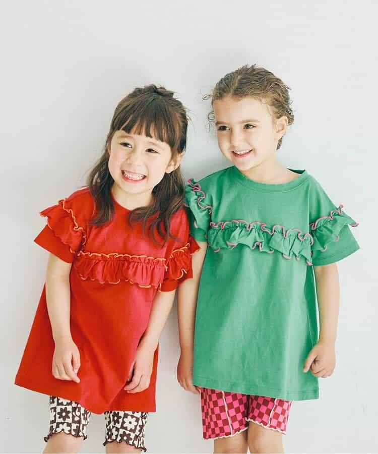 【連衣】想要一起購買的配色柔和荷葉邊彈力T恤