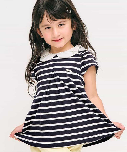 荷葉領條紋連衣裙