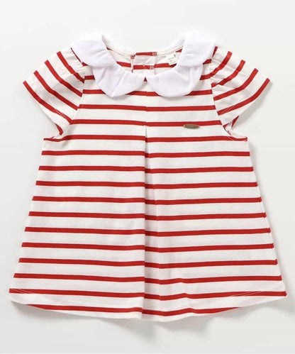 荷葉領條紋連衣裙