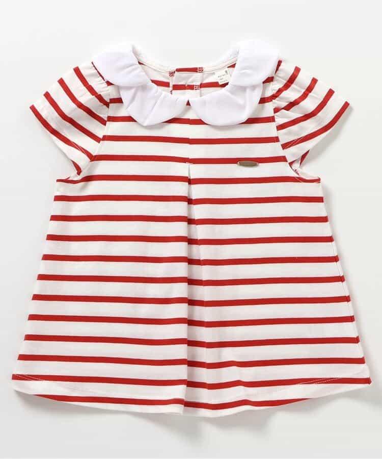 荷葉領條紋連衣裙