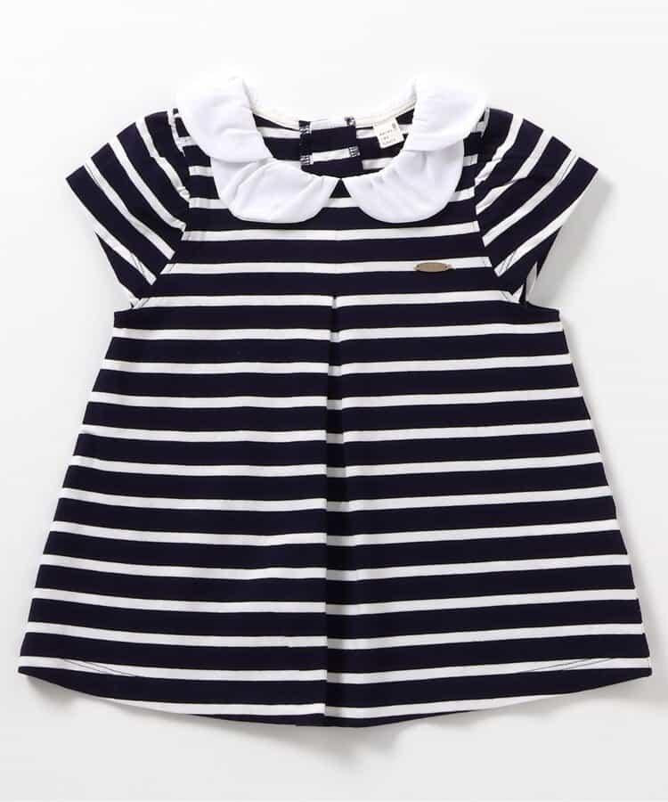 荷葉領條紋連衣裙