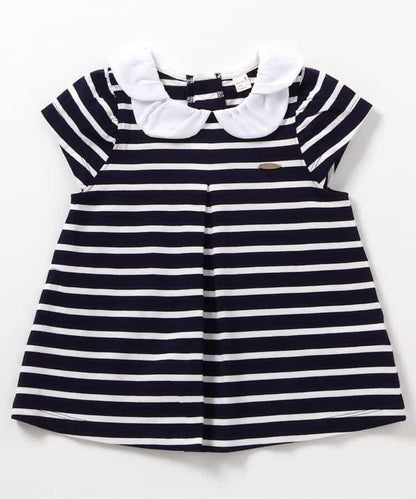 荷葉領條紋連衣裙