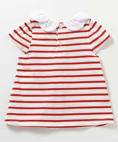 荷葉領條紋連衣裙