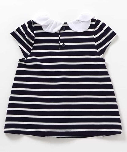 荷葉領條紋連衣裙